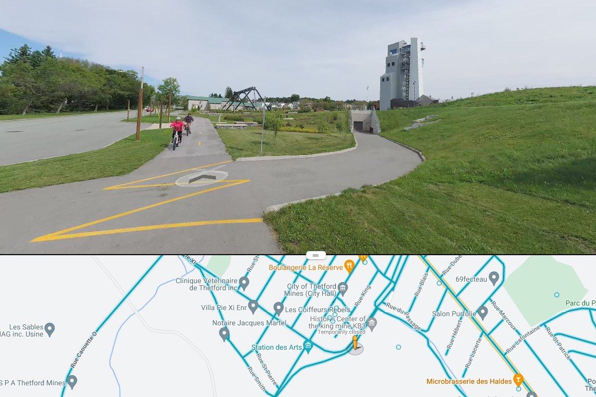 Capture d'écran de la cartographie Google Street View de la piste cyclable de la ville de Thetford Mines